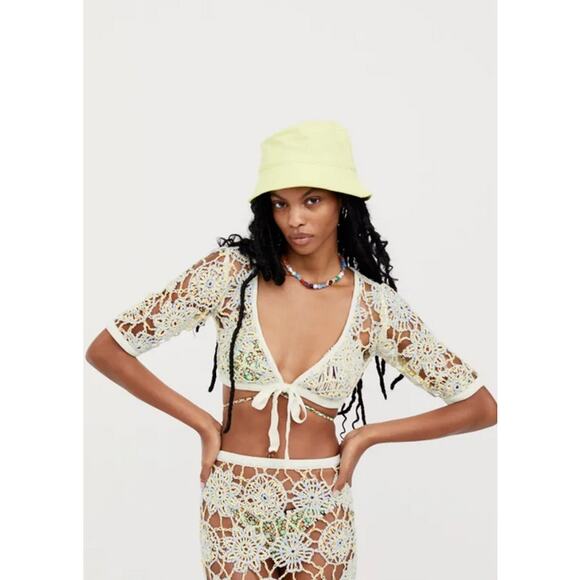 For Love and Lemons Sofia Crochet Crop Top XS Whimsical Spring - Picture 1 of 5